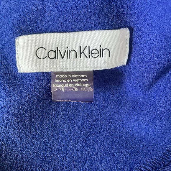 Calvin Klein Blue Bell Sleeve Sheath Dress Size 6 Stretch Midi Work Party - Picture 3 of 11